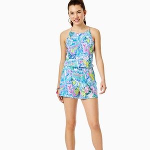 NWT LILLY PULITZER DAYLEY ROMPER MULTI POP UP-WISH YOU WERE HERE SIZE:L